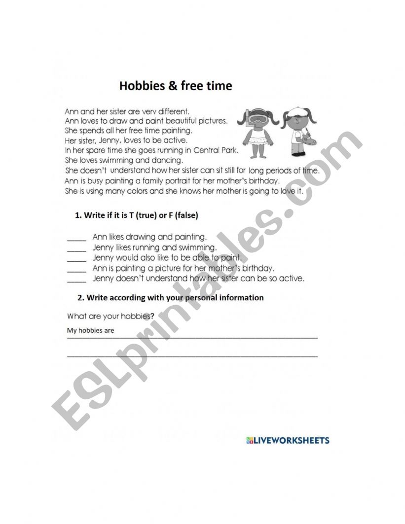 Hobbies worksheet