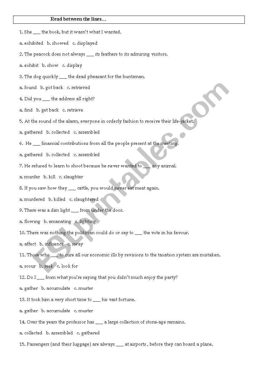 Read between the lines.... worksheet