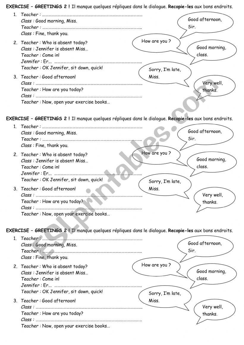 greetings worksheet