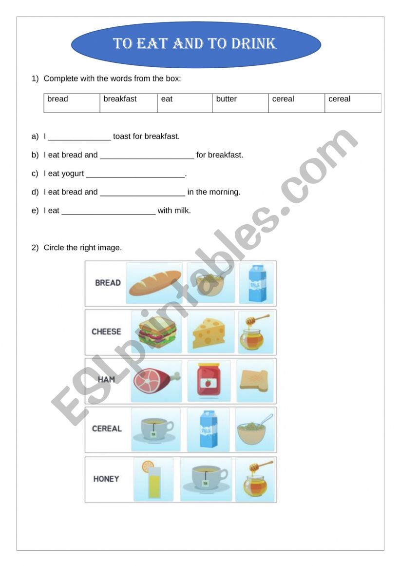 TO EAT AND TO DRINK worksheet