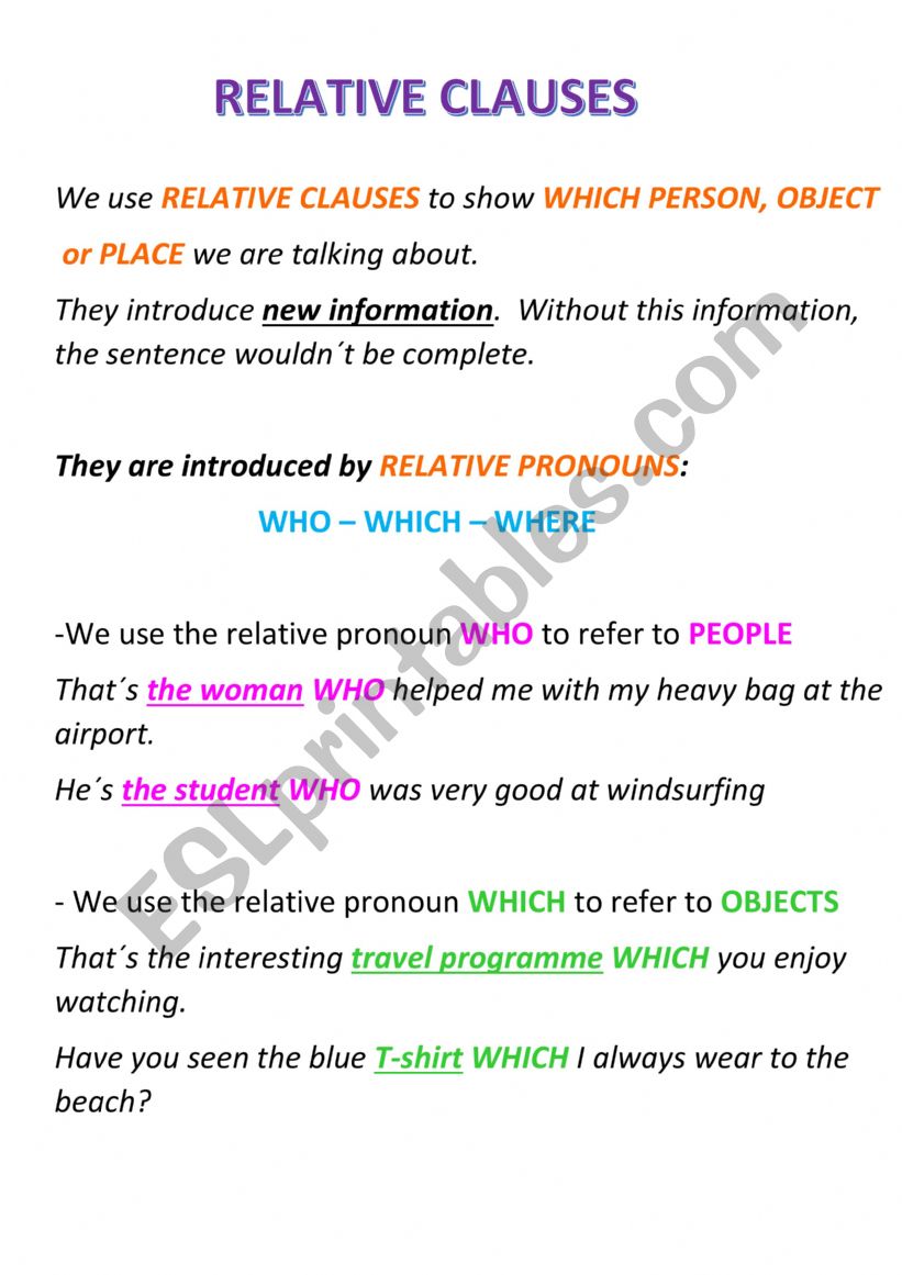 RELATIVE CLAUSES worksheet