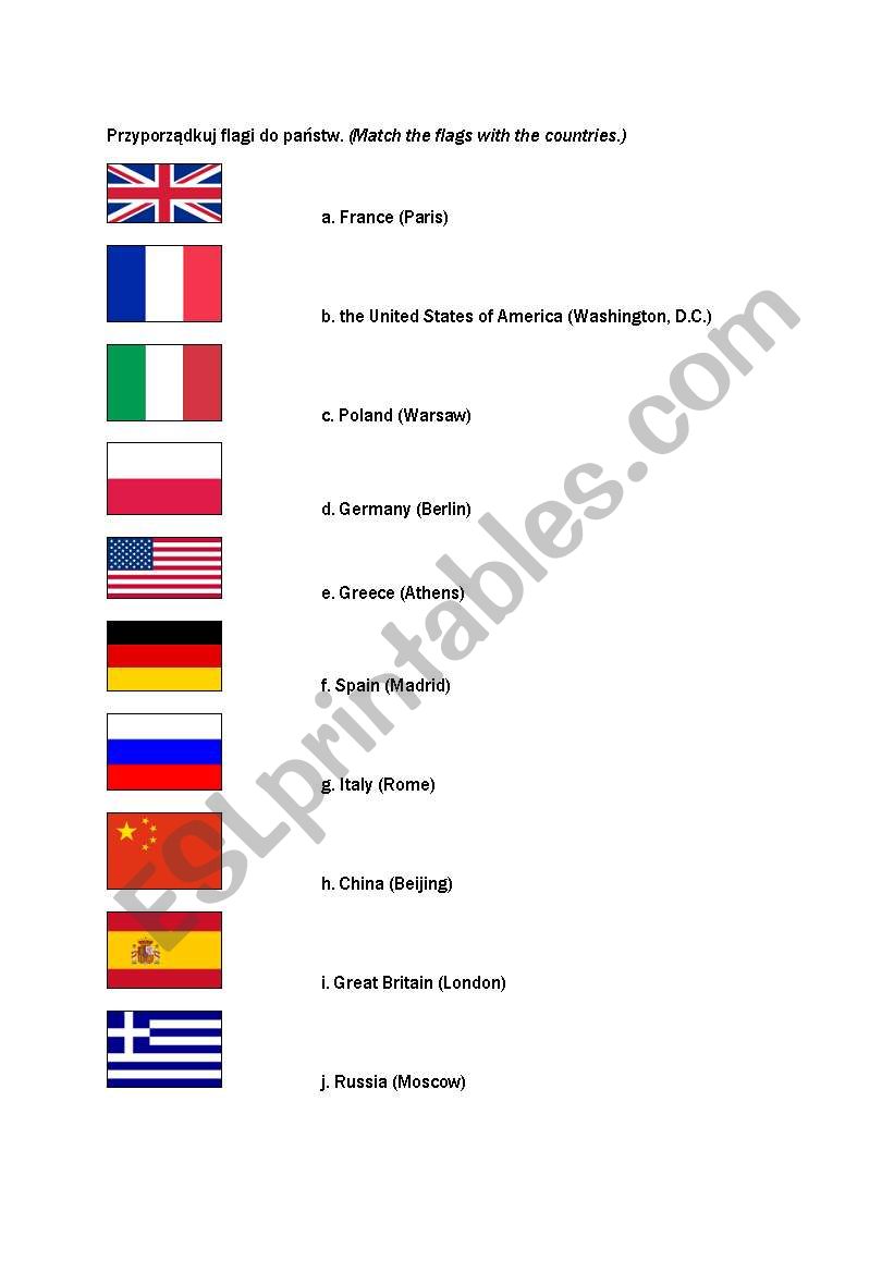 Countries, flags worksheet