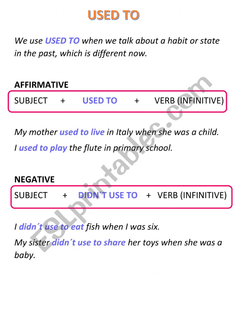 Used to worksheet