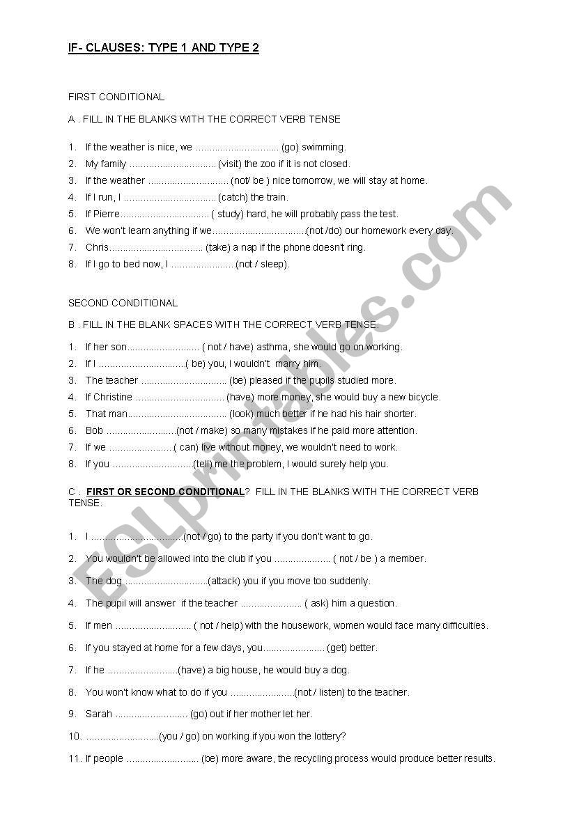 If -clauses worksheet
