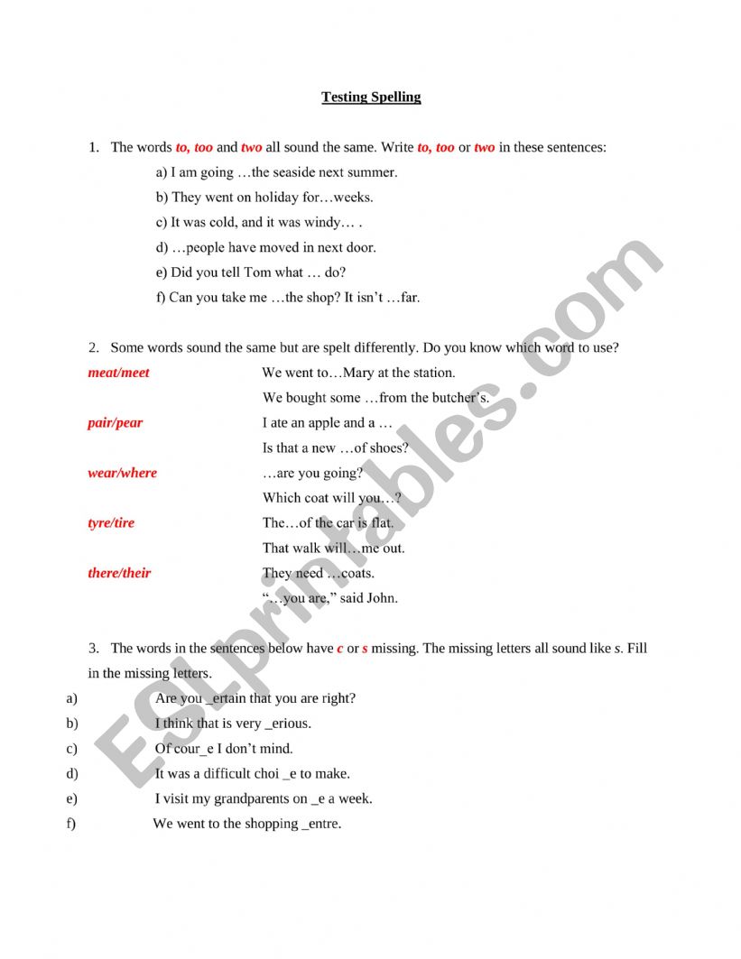 Testing Spelling ESL Worksheet By Iulia C testing-spelling-esl-worksheet-by-iulia-c