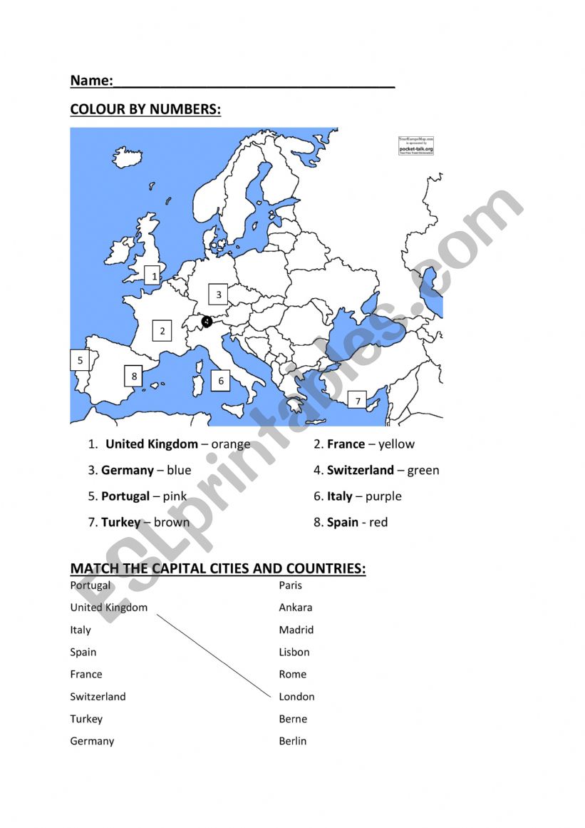 European countries worksheet