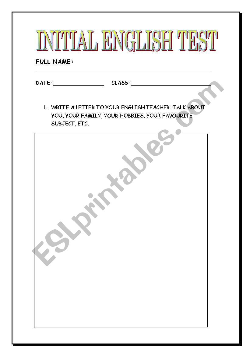 INITIAL TEST - FIRST ESO worksheet