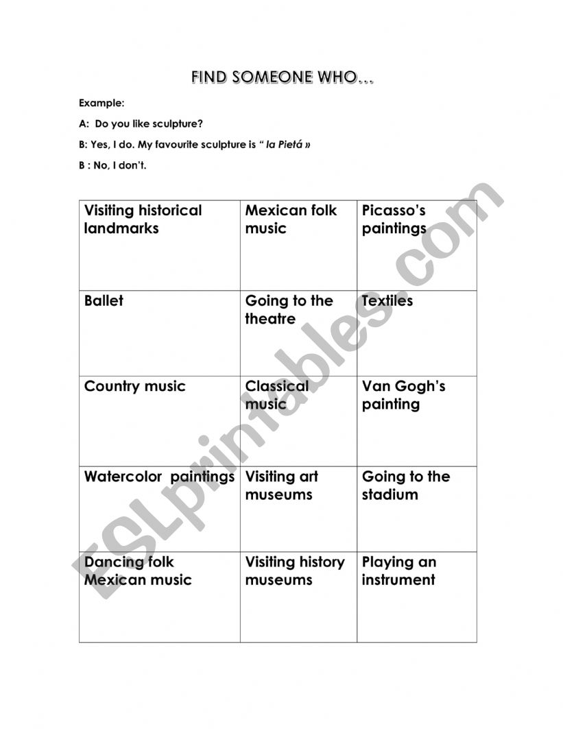 Find someone who culture worksheet