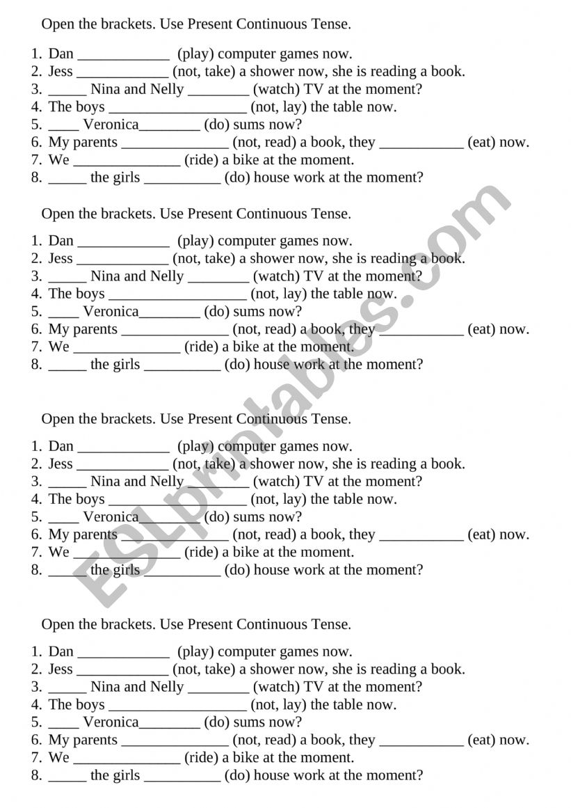 Present Continuous worksheet