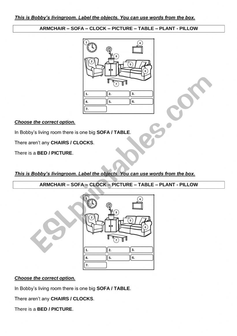 BOBBYÃ¯Â¿Â½S LIVINGROOM worksheet