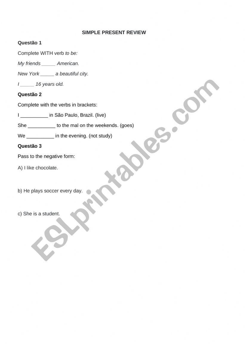 Simple Present Review worksheet