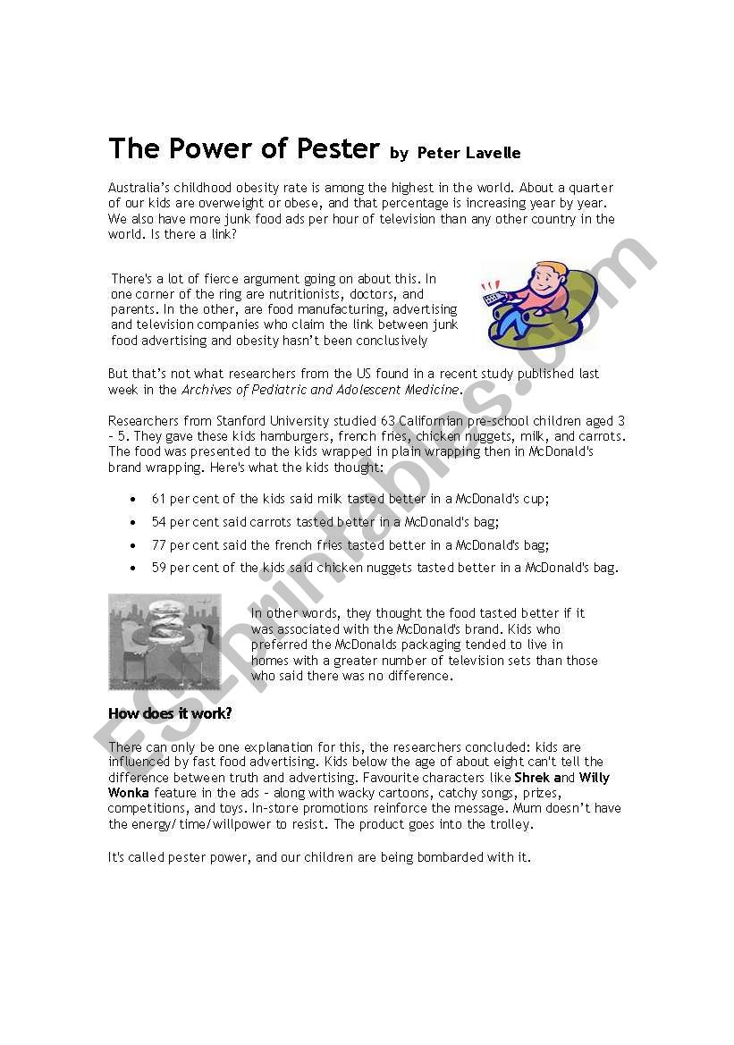 The Power of Pester worksheet