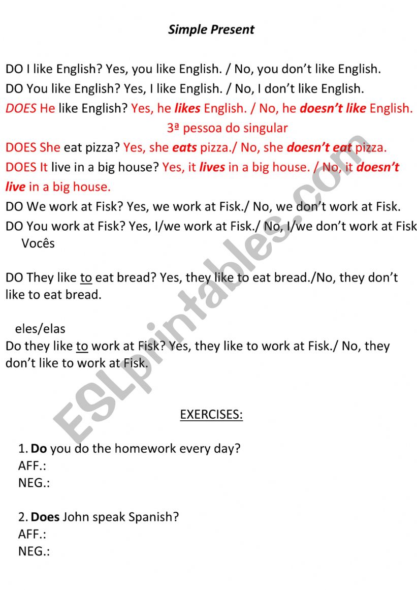 Explicao - SImple Present worksheet