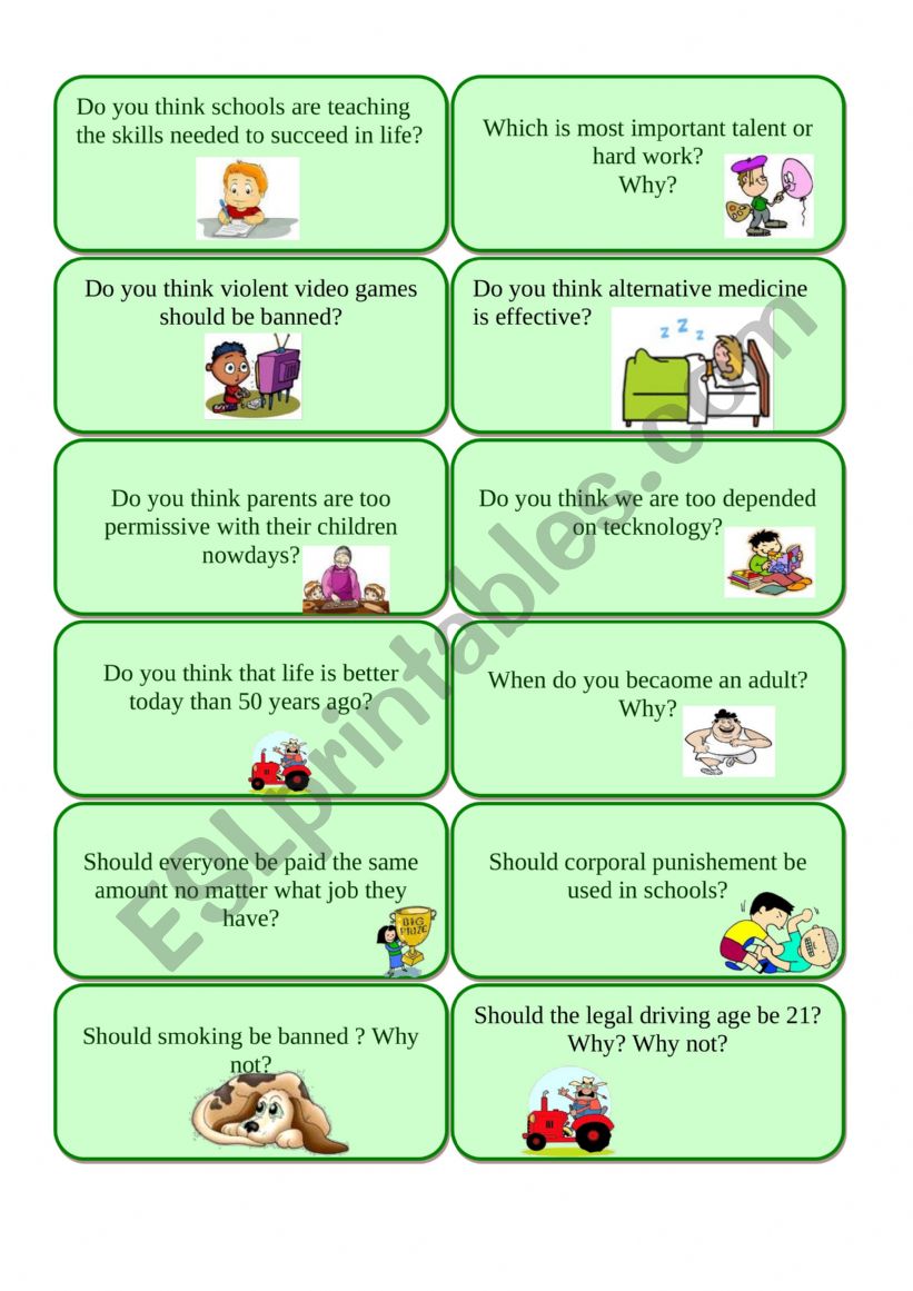 Speaking cards worksheet