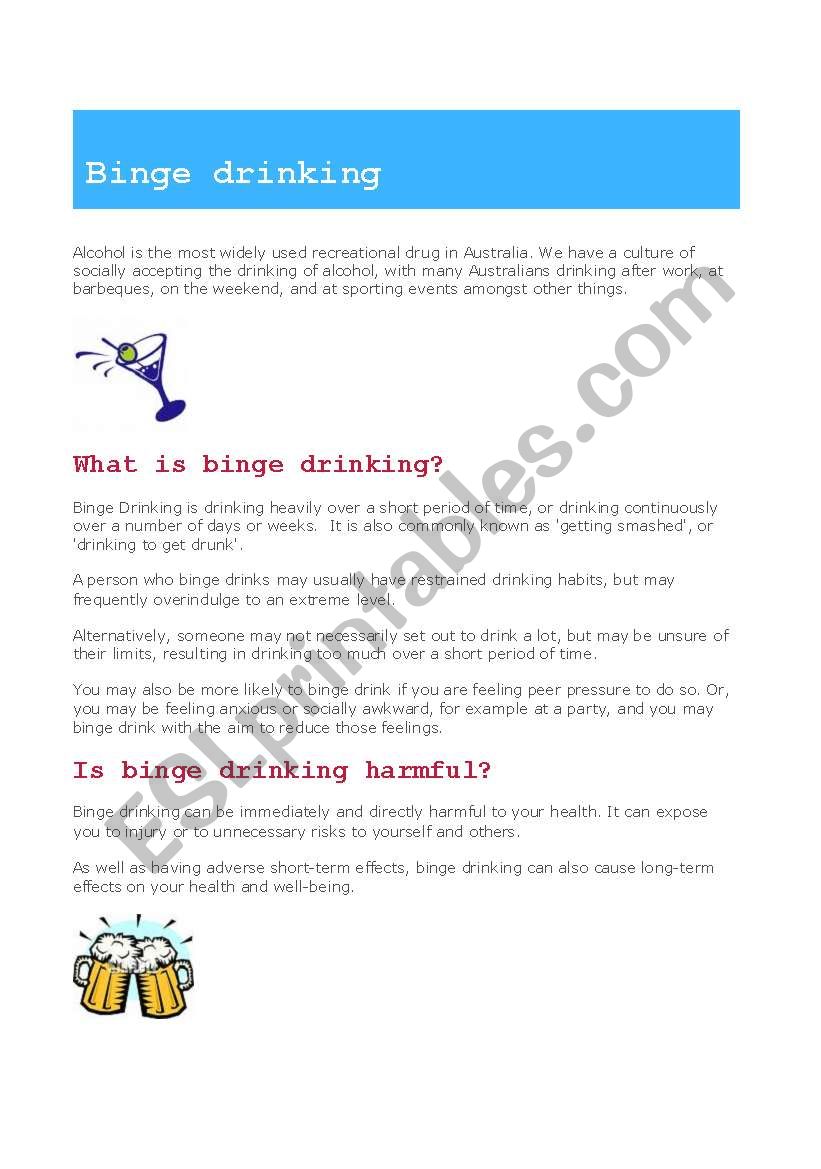 Binge Drinking worksheet