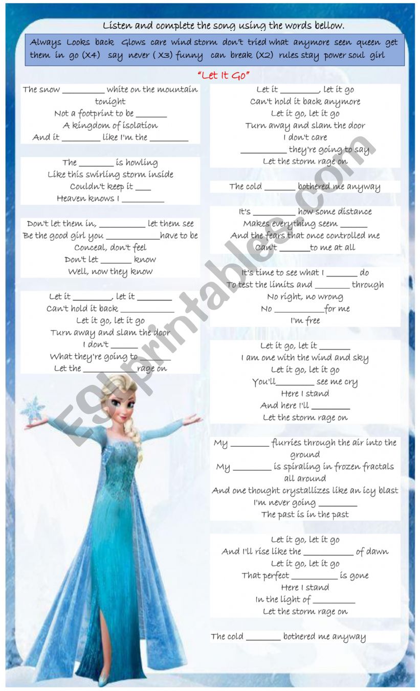 Let it go lyric worksheet