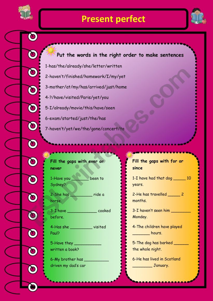 Present perfect worksheet