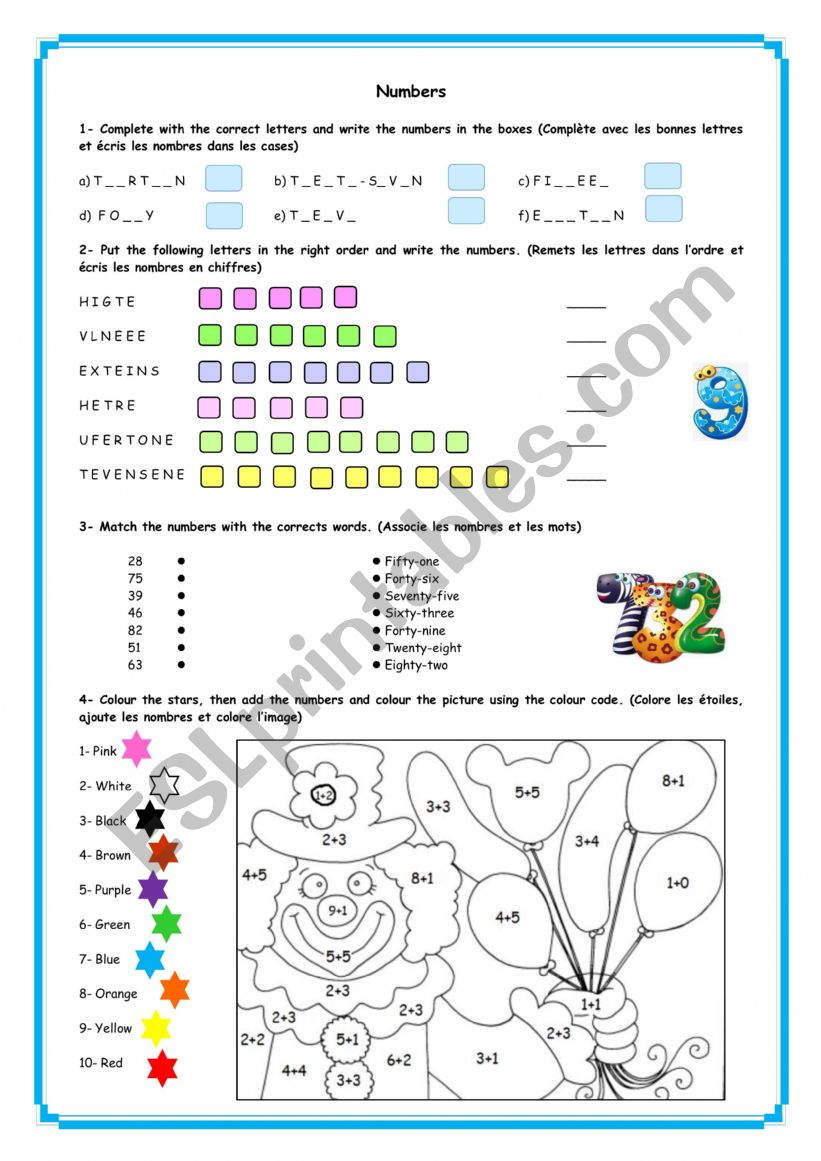 Numbers worksheet