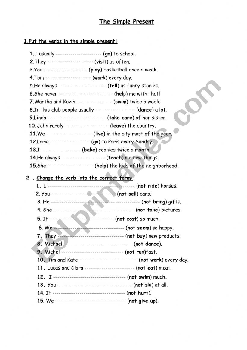 the simple present worksheet