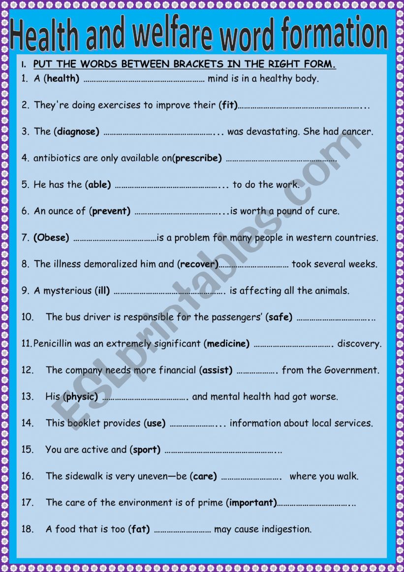 health word formation worksheet