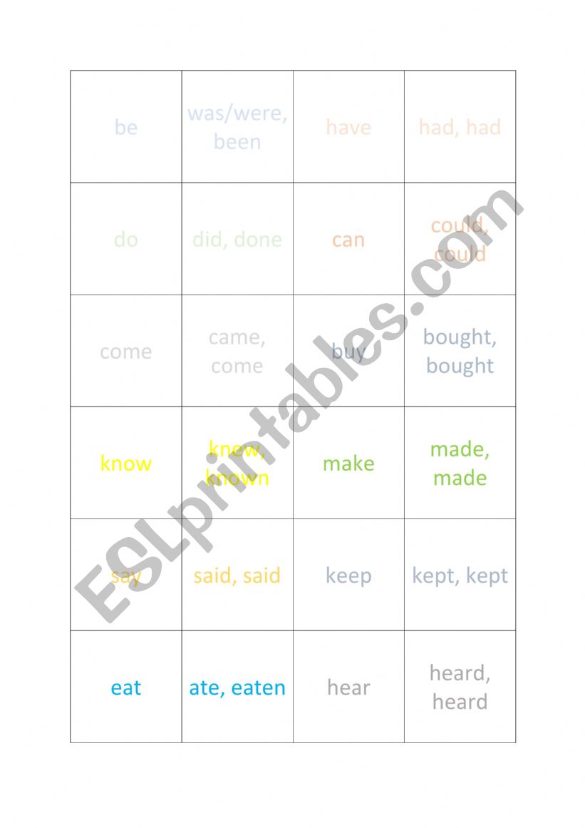 Past simple memory worksheet