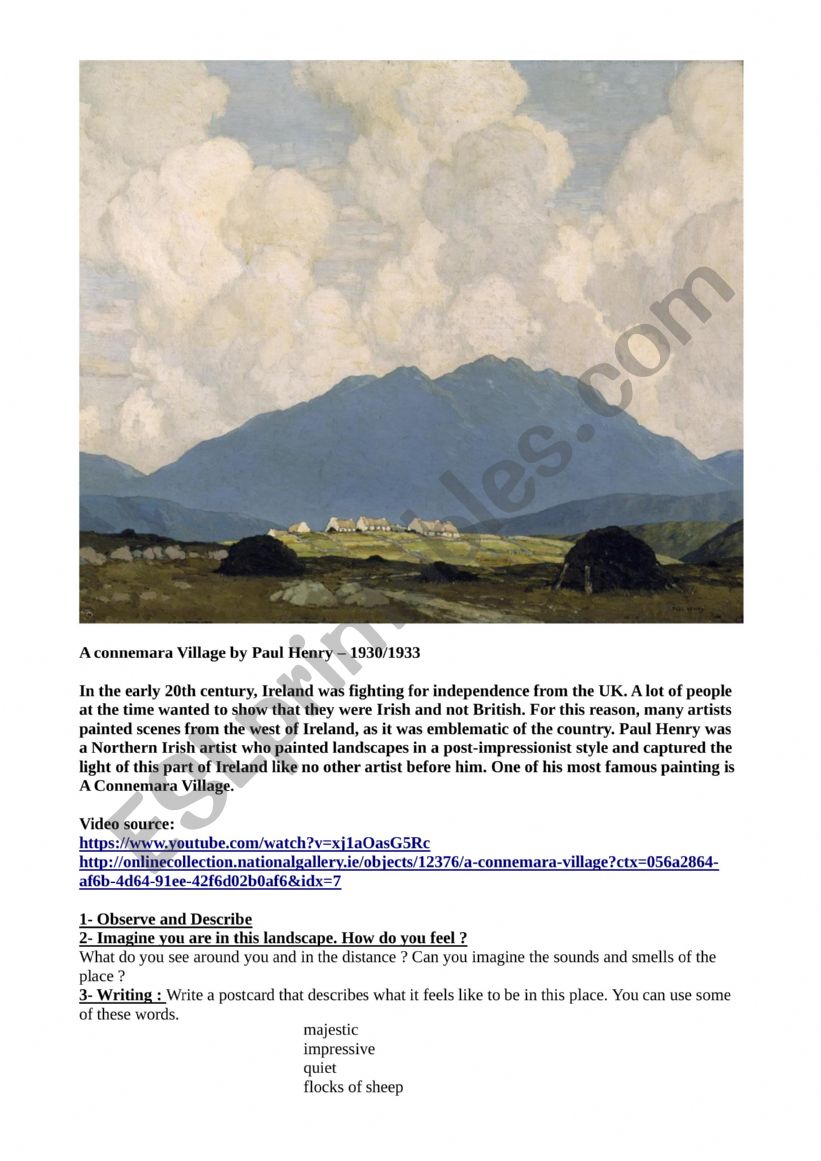 Irish Art 3 worksheet