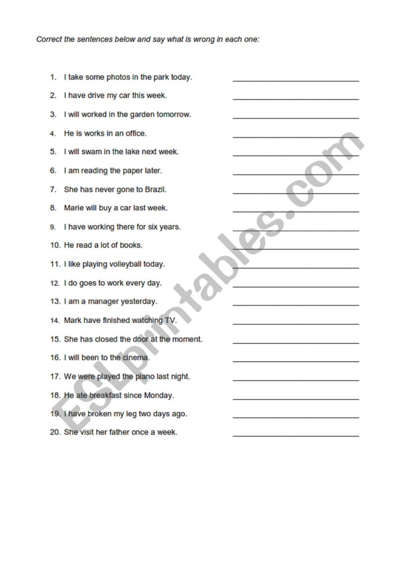 Grammar Correction worksheet