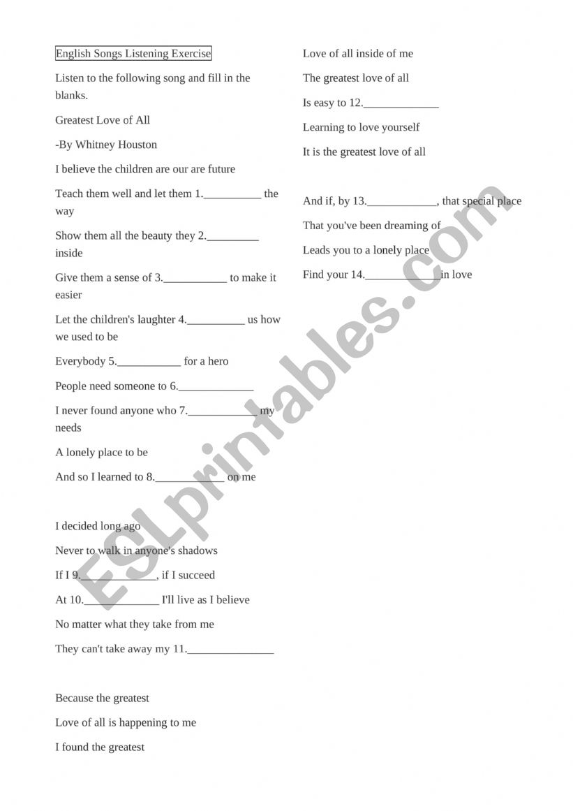 English Songs Listening Excercise