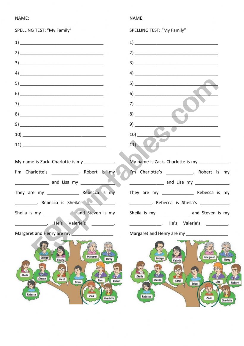 Family members worksheet