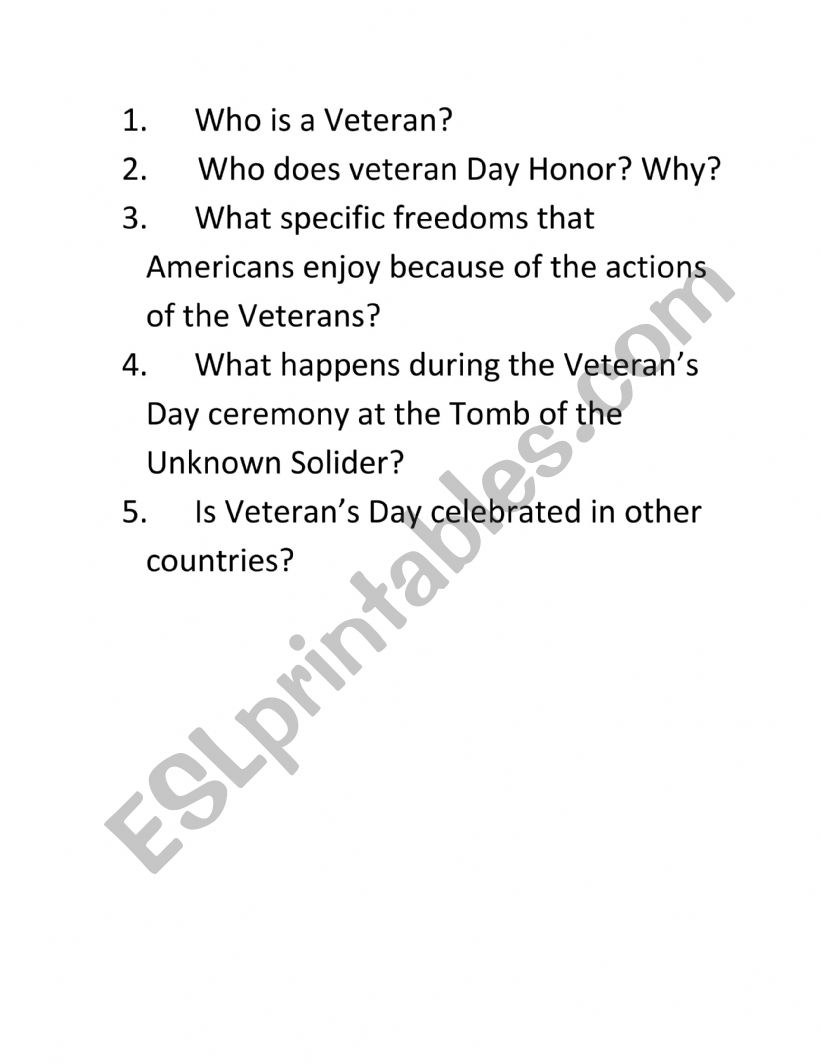 Who is a Veteran? worksheet