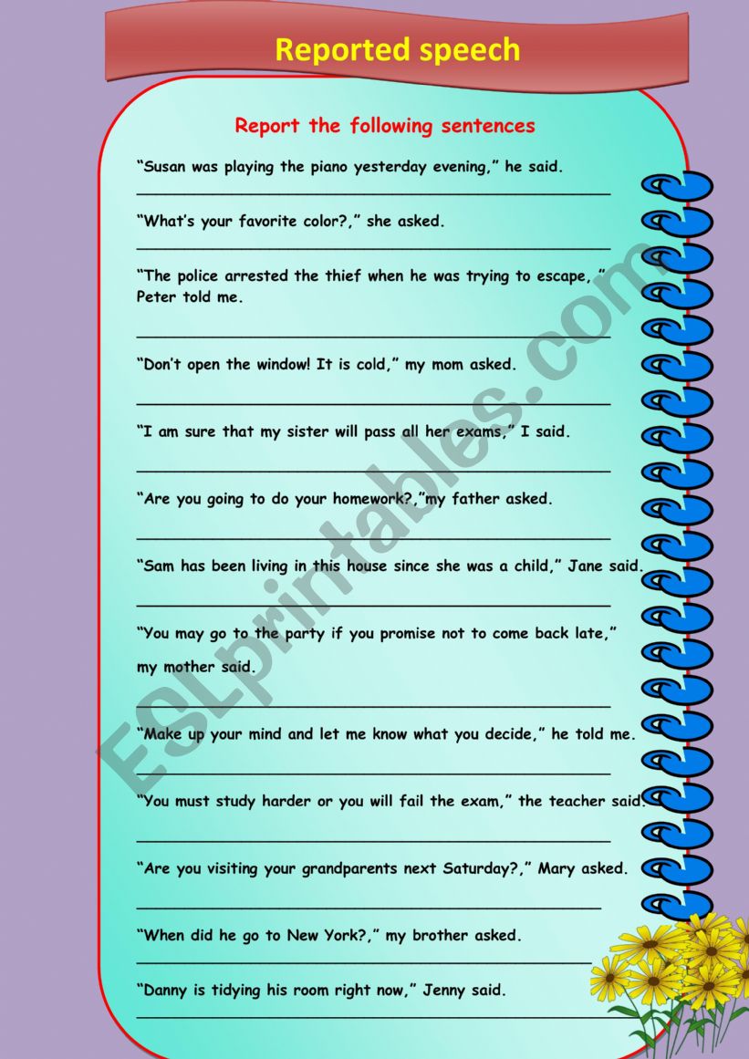 Reported speech worksheet