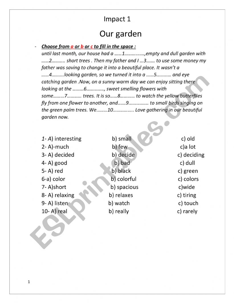 Our garden worksheet