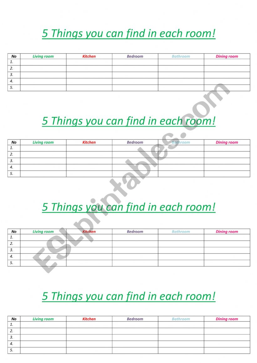 part of the rooms worksheet