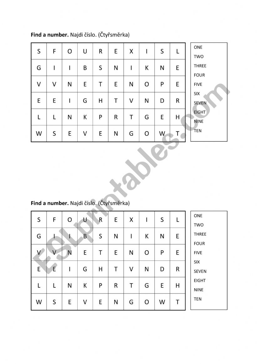 Find the numbers worksheet