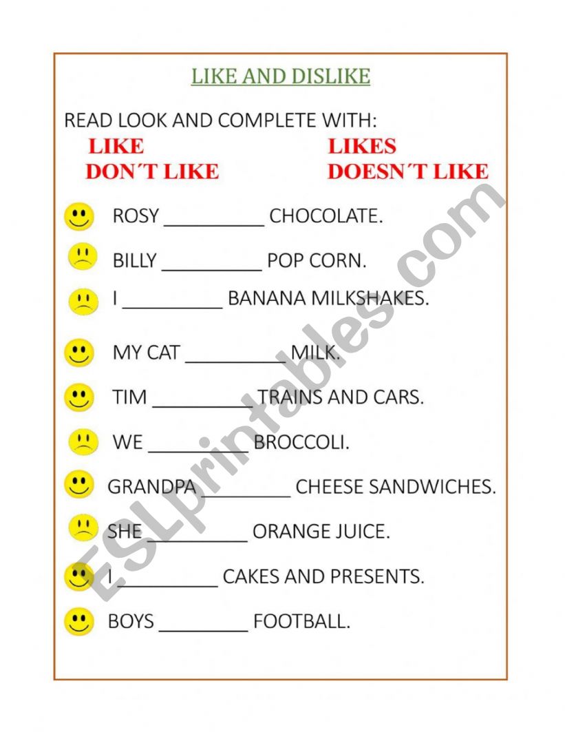 like likes donÂ´t like  doesnÂ´t like