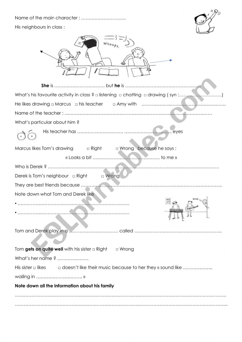 Tom Gates worksheet