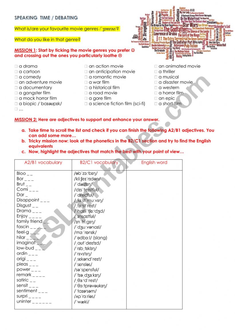 MOVIE GENRES worksheet