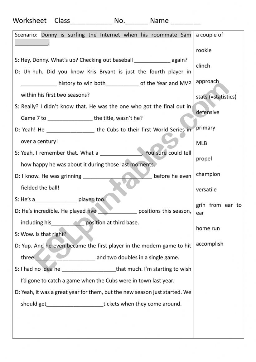 Fill into the blank worksheet