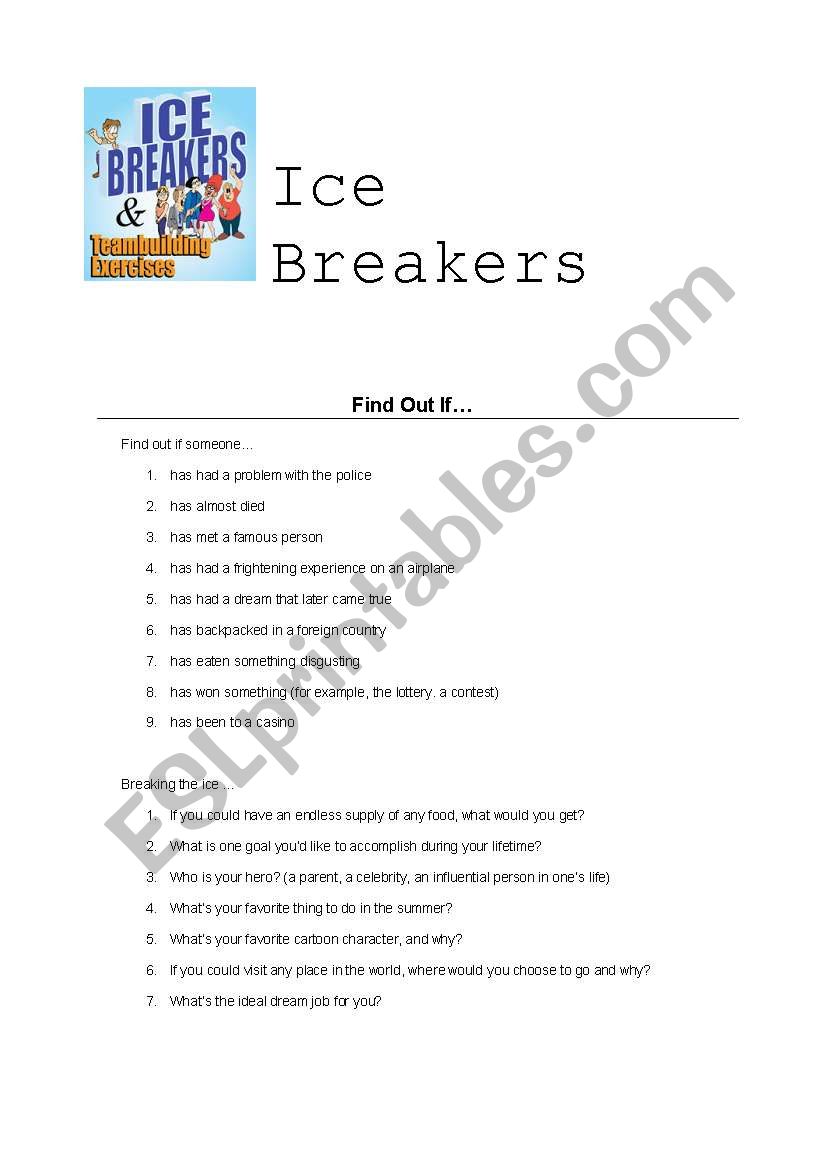 Ice Breakers worksheet