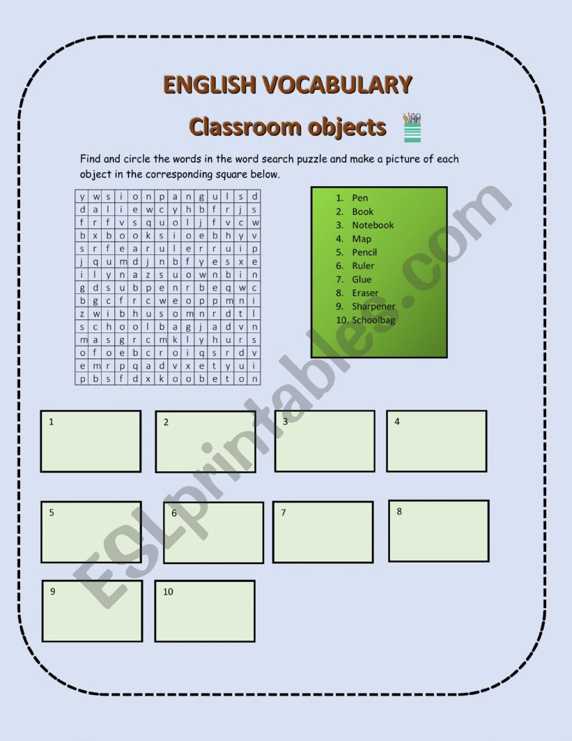 Classroom Objects Basic English Activity