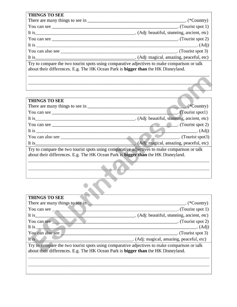 Attractions - Things to see worksheet