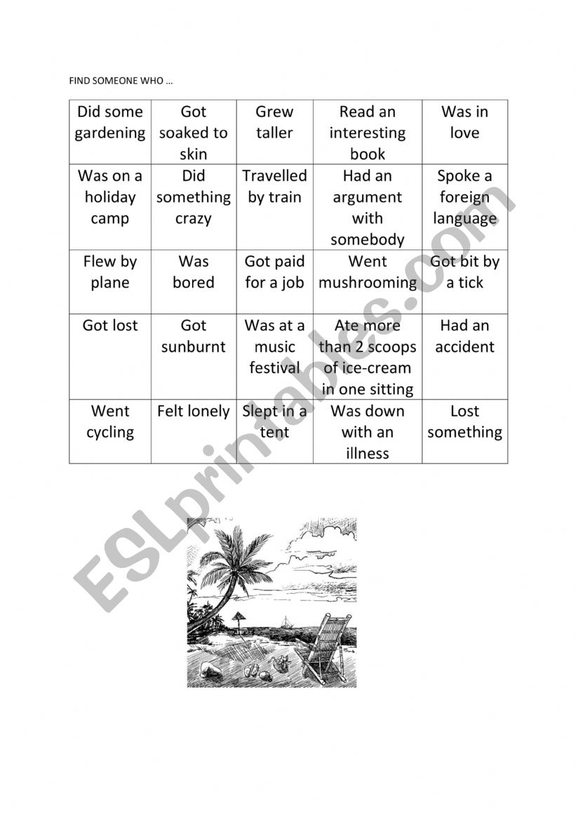 Holiday bingo worksheet