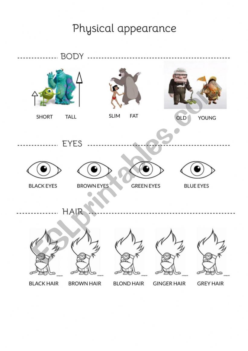 Physical Appearance worksheet