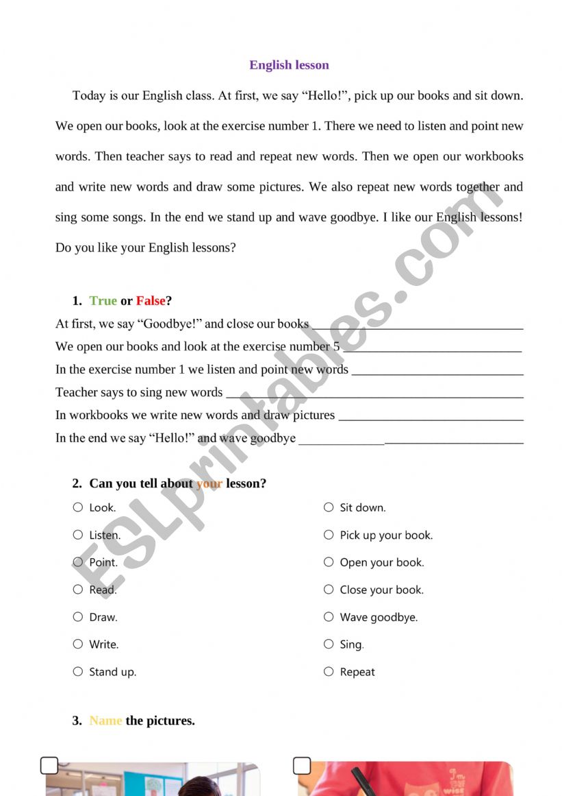 Classroom instructions worksheet