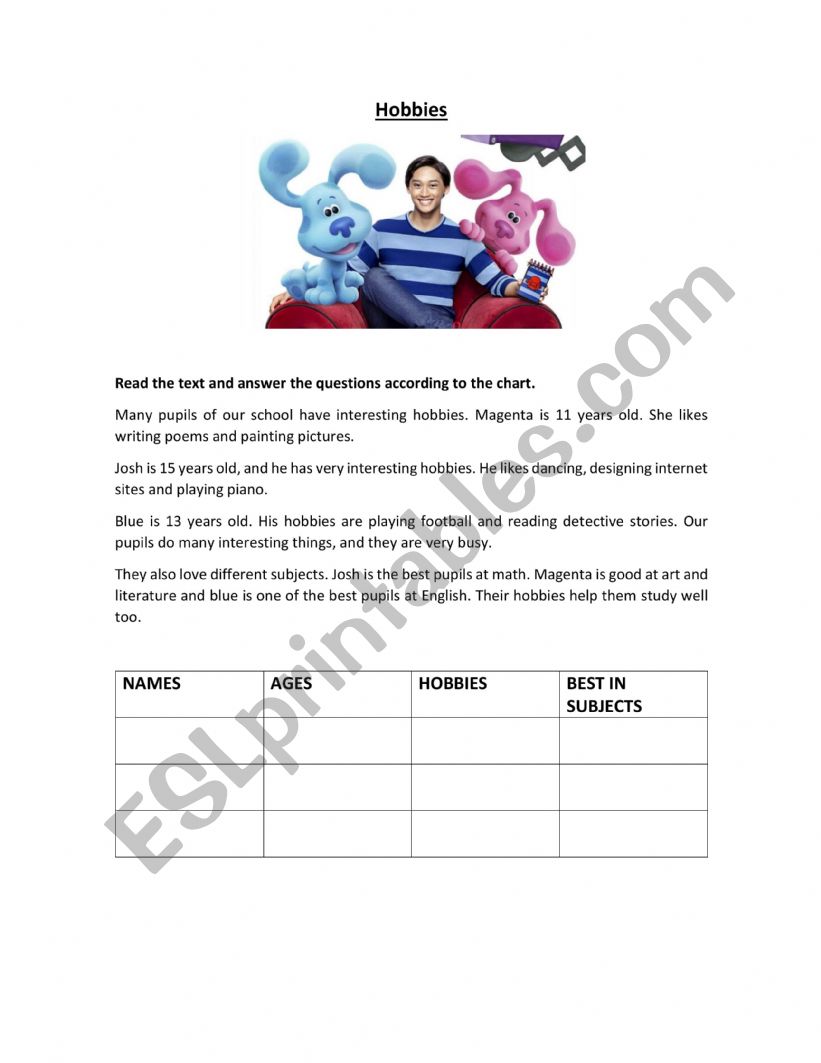 Hobbies worksheet