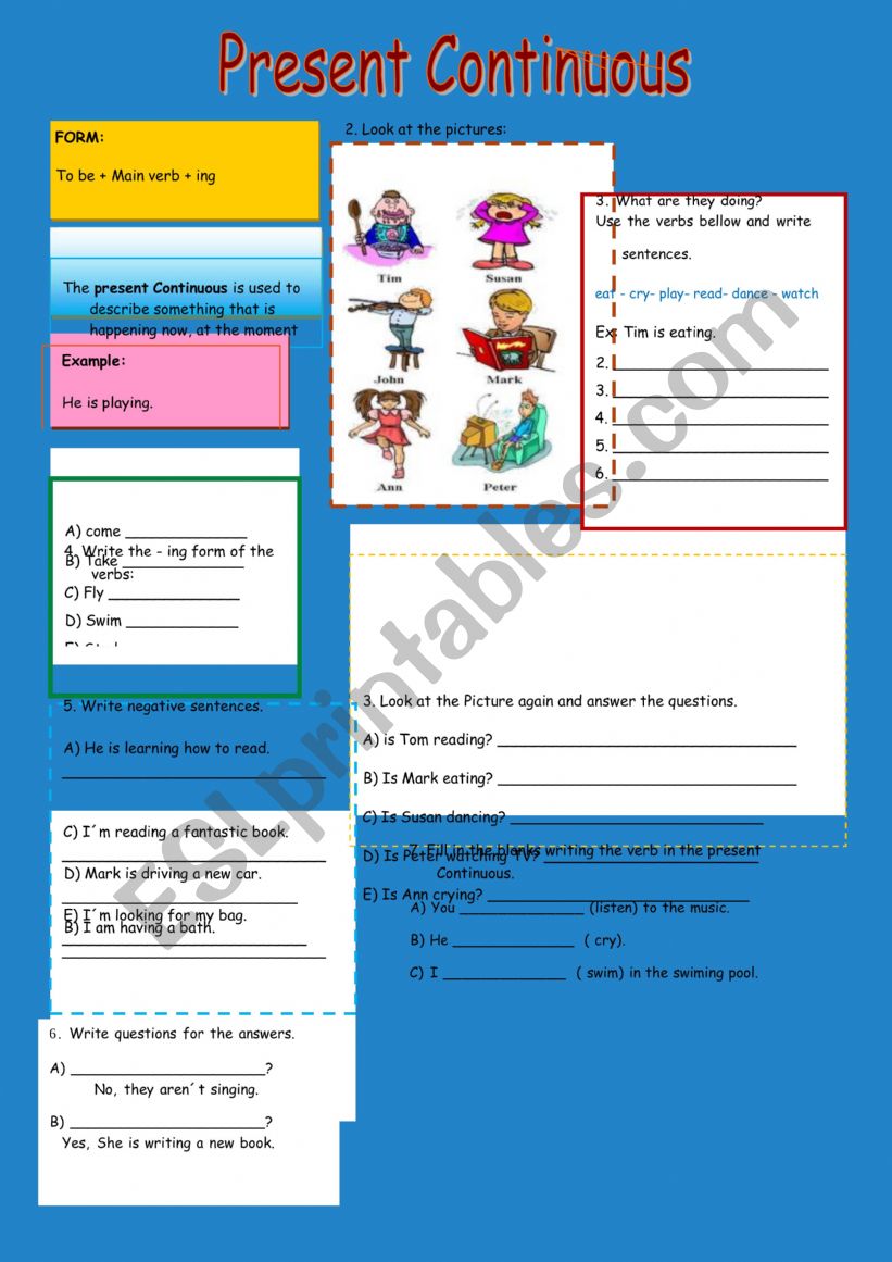 present continuous tense worksheet