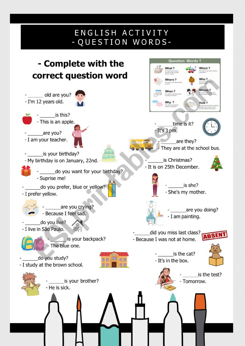 Question words worksheet