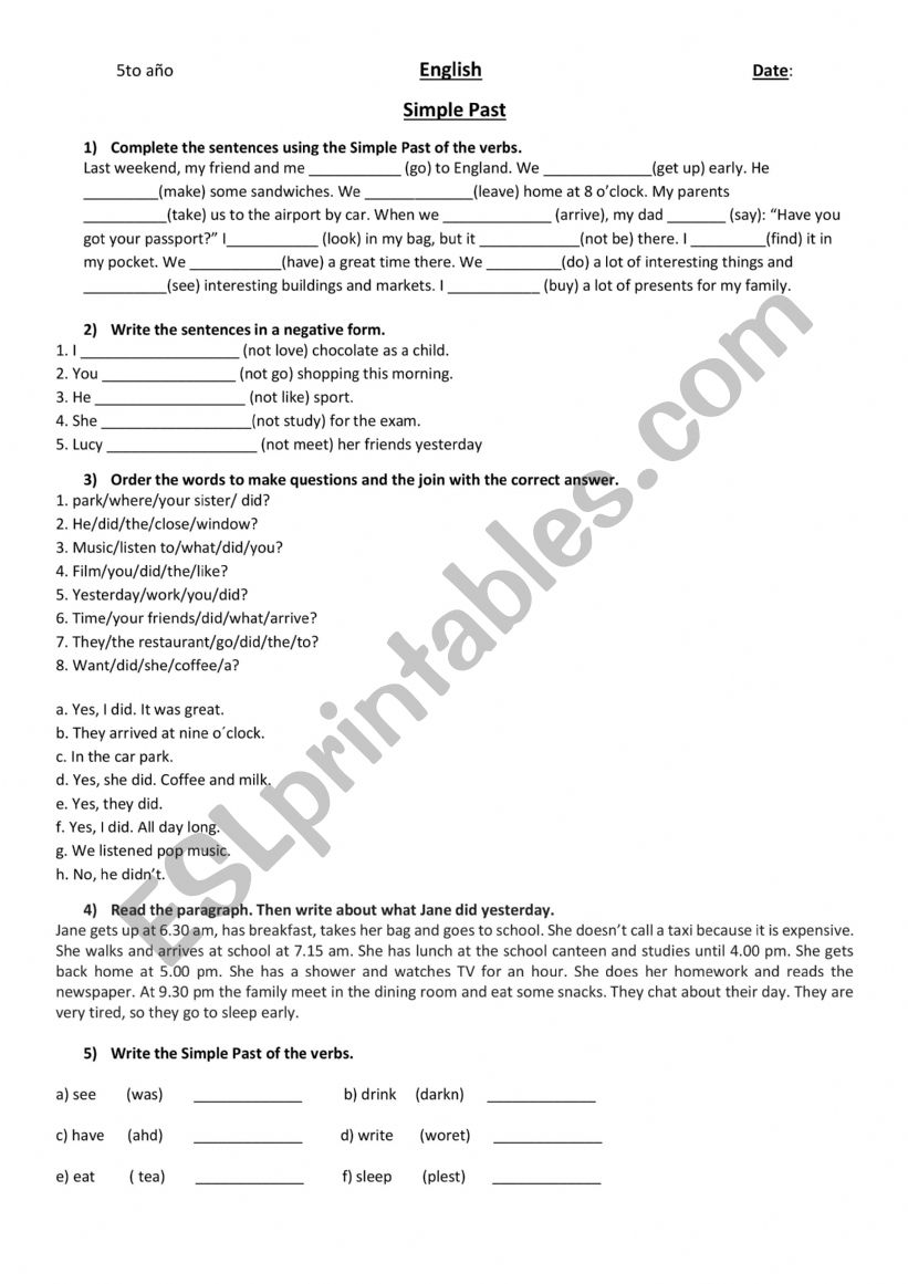 simple past worksheet