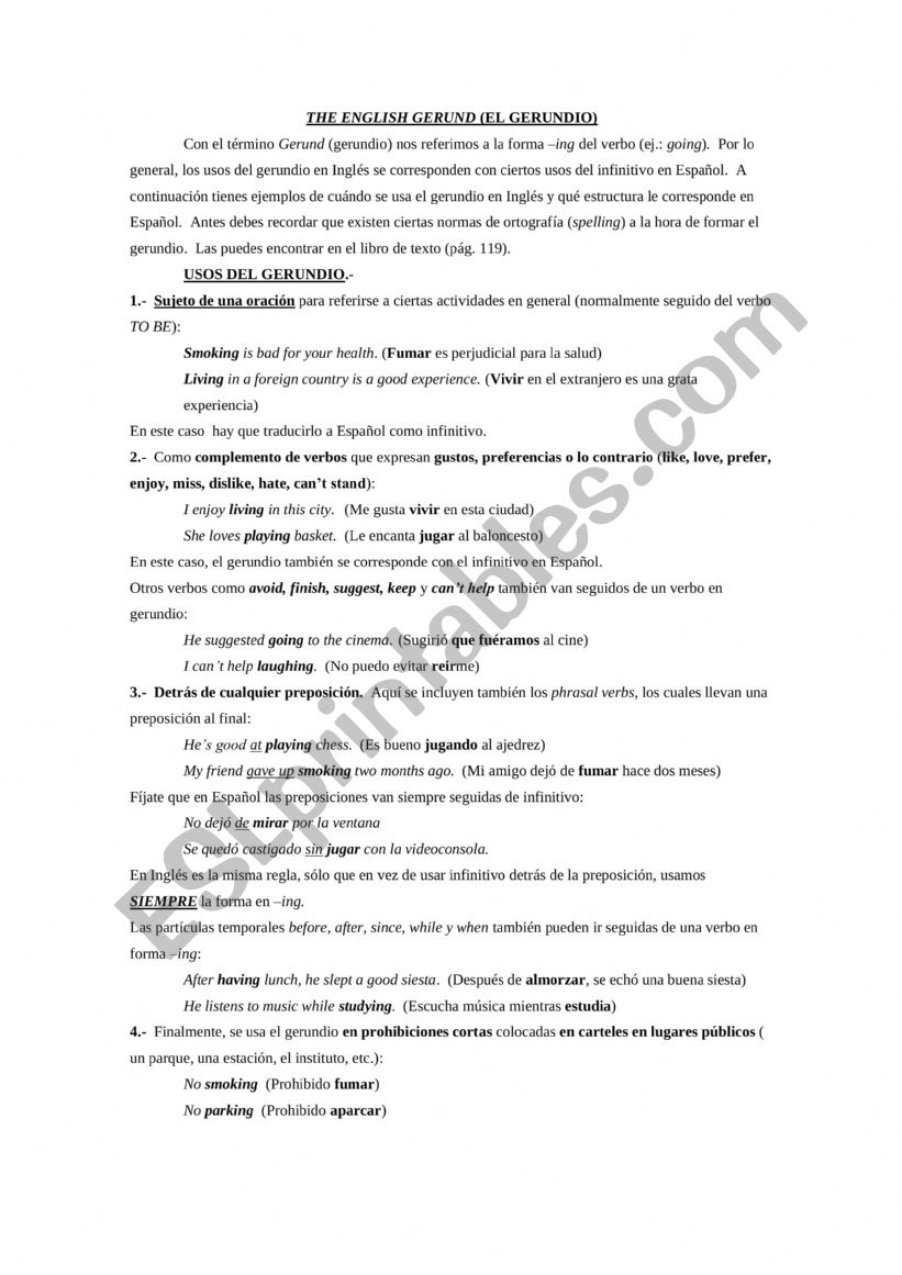 The gerund worksheet