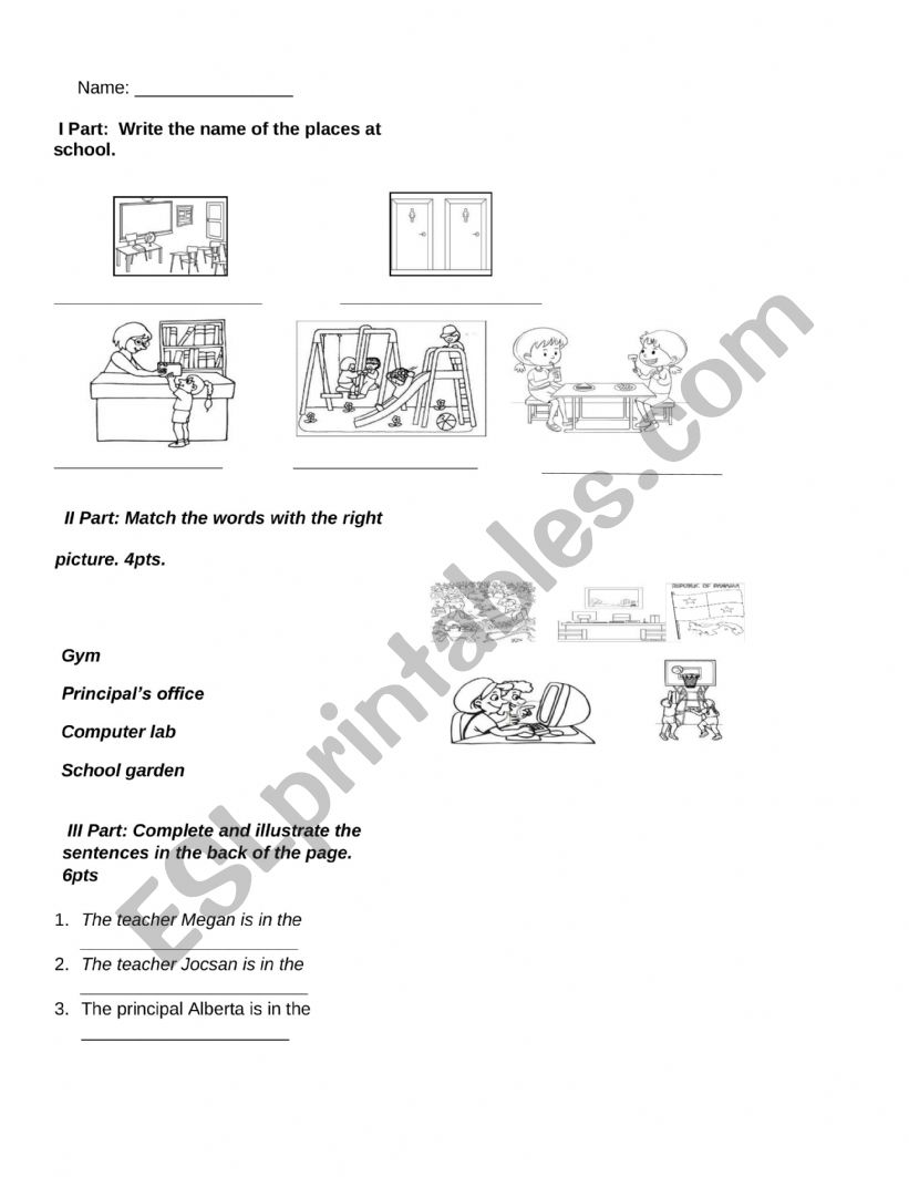 PLaces at school worksheet